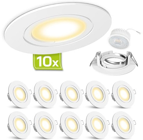 linovum Downlight LED flach Einbaustrahler 10er Set weiß matt - runde Deckenleuchten Einbauspots inkl. LED warmweiß 4W 230V