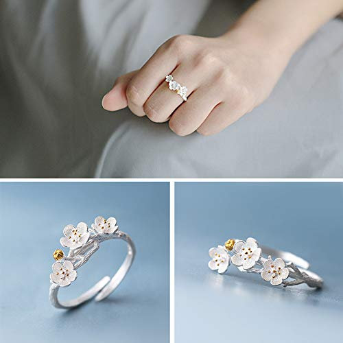 Gemini_mall Damenring, Blumen-Ring, gebogen, größenverstellbar, offener Ring, Hochzeitsschmuck für Damen/Mädchen, Geburtstagsgeschenk, Pflaumenblüte