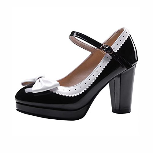 Blockabsatz High Heels Pumps Plateau Lack Mary Jane Damen Schuhe
