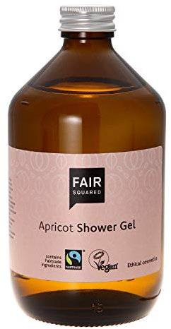 FAIR SQUARED Shower Gel Abricot 500 ml - Gel douche pour peaux sensibles - Cosmétique naturel végétalien en bouteille verre réutilisable Zero Waste