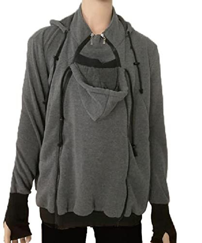 amropi Känguru Hoodie Babytrage Männer Pullover Winter Warme Babytrage Mantel Grau,M