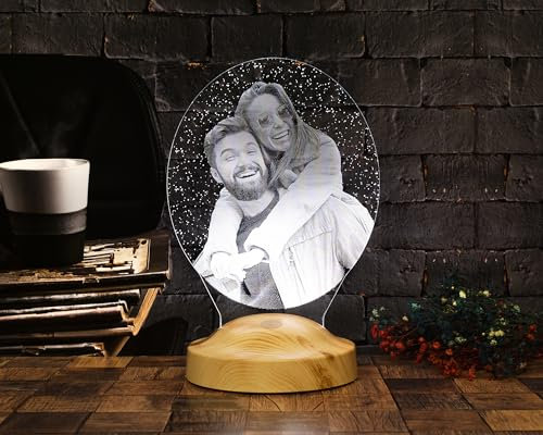 Geschenkelampe Fotogeschenk Personalisierbar mit eigenem Foto und Text in 3D Bilder Led Motiv Lampe gravieren hochzeit Herz (Eiform Fotolampe)