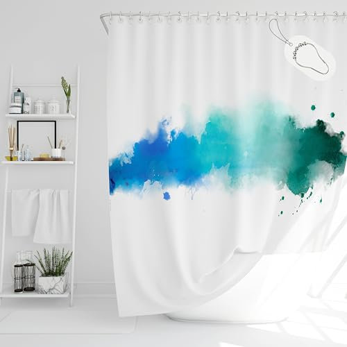 DROPHOP Duschvorhang 120x180 cm Textil blau türkis grün Petrol Farbverlauf 100% Polyester, gewichteter Saum, Blickdicht, Wasserdicht, Waschbar, antischimmel Beschichtung, inkl. 12 Edelstahl Ringen