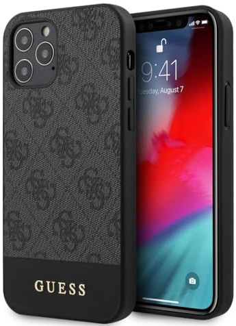 Guess - PC/TPU 4G PU-Schutzhülle mit Metall-Logo auf der Unterseite – Grau für iPhone 12 Pro/Max