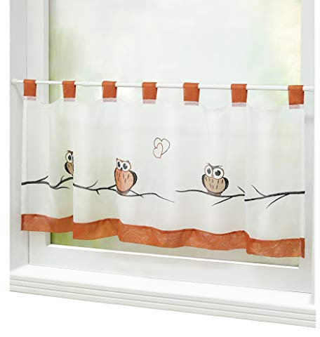 Joyswahl Voile Scheibengardine Bistrogardine mit Schlaufen »Grete« mit Eulen Muster Transparente Gardine Stores HxB 60x120cm, Rot 1er Pack