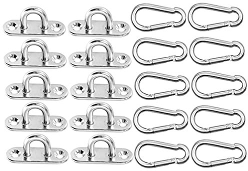 AstarFavor Deckenhaken Kit Wandhaken Garten Blumenkorb Haken 10 Ösenplatten aus Edelstahl und 10 Karabiner für Markisen, dekorative Seile und Netze, Außengeräte für den Außenbereich usw
