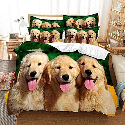 LWLFC Bettwäsche 135x200Golden Retriever Bettbezug Set 3D,Bettwasche gebürstet Microfaser Bettbezug mit Reißverschluss und 2 Kissenbezug 80X80cm,Bettbezug Kinder,Bettwäsche-Sets Modern