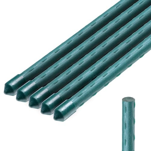 KADAX Pflanzstäbe 120 cm x 11 mm, 5er Set – Beschichteter Stahl Rankstab, Pflanzenstütze & Tomatenstäbe für Garten, Wetterfest & Stabil