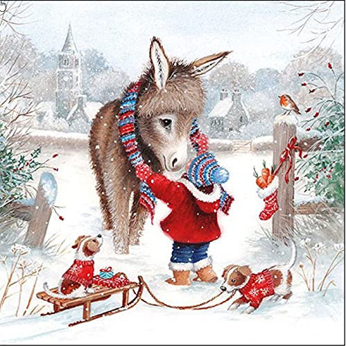 Servietten Weihnachten 20 Stück 3-lagig bunt Motivservietten Tischdeko 33x33cm Papiertischdeko für Winter und Weihnachten