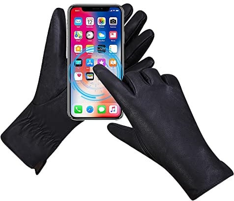 MGGMOKAY Damen Lederhandschuhe Touchscreen Kaschmir gefüttert,Schwarz,S