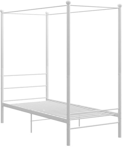 vidaXL Himmelbett Metallbett Bett Einzelbett Bettrahmen Bettgestell Lattenrost Schlafzimmermöbel Schlafzimmerbett Weiß Metall 100x200cm