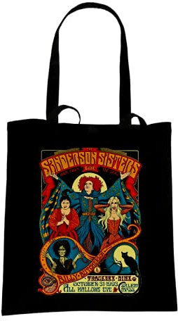 Sanderson Sisters Live-Tragetasche – Klassische Retro-Hokus-Pokus-Hexe, Salem, Hexen, Katze, Binx, Fluch, Teenager, Halloween, Film, Kino, Baumwolle, Shopper Geschenk, Black Prime, Einheitsgröße