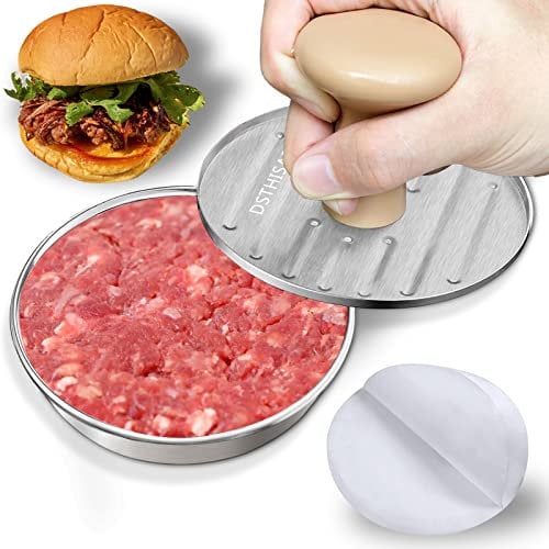 DSTHISAR Burgerpresse, 12,7 cm Edelstahl Hamburgerpresse Patty Maker, antihaftbeschichtete Hamburgerpresse zum Herstellen von Patties, zum Grillen und Kochen, kommt mit 100 Stück Wachspapier