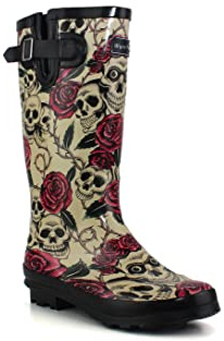 Wyre Valley Bottes de pluie imperméables réglables pour femme, Tête de mort roses., 39 EU