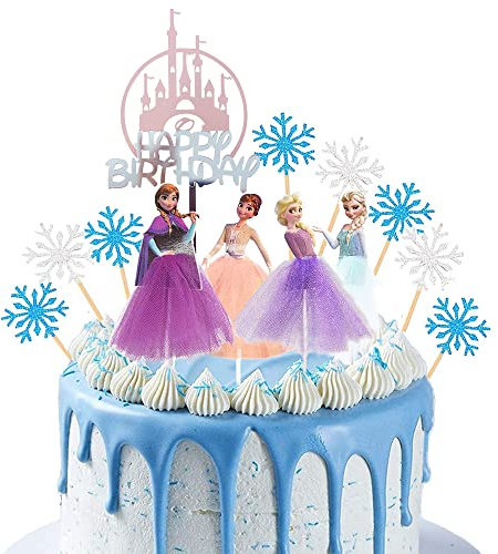 MEZHEN Prinzessinnen Tortendeko Schneeflocke Cake Toppers Burg Kuchen Dekoration Kindergeburtstag Deko Princess Tortendeko Happy Birthday Kuchen Topper 45 Stück