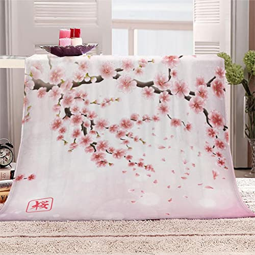 Rosa Japanische Sakura Blumen Kuscheldecke 180x220 cm Flanelldecke flauschig Warme Microfaser Blanket Groß Tagesdecke Decke für Sofa und Bett Hochwertige Decke Sommer