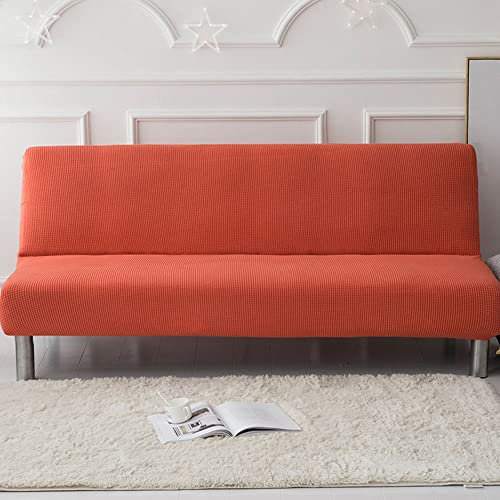 YOPOIY Reich strukturiert Sofabezug ohne Armlehnen rutschfest ausgestattet Sofabezug Armlose Premium-Polyester mit kleinem Karomuster Armless Schlafsofa-Bezüge mit elastischem Boden -Orange-160-190cm