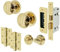 EAI Polished Brass Bathroom Door Knob Set - 1 Pair of Victorian Mortice Knobs (55mm), Lock (80mm) & Hinges (76mm)