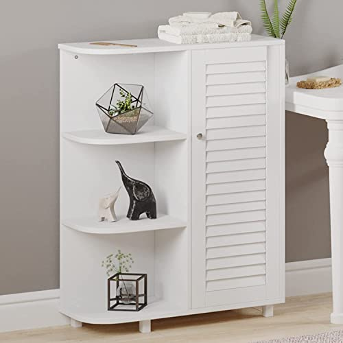 HYGRAD BUILT TO SURVIVE White Wooden Curved Free Floor Standing Kitchen Bathroom Space Saving Cabinet Shelf With Shutter Doors Single Door, Adjustable Shelf, for Living Room, Kitchen, Entryway