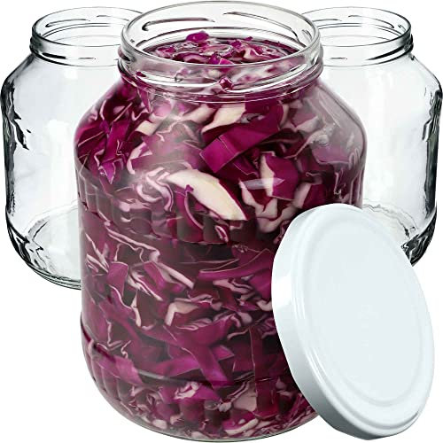 KADAX Weckgläser 1,7L, Einmachglas zum Einlegen, fi89 mm, Einkochgläser, Sturzglas, Gurkenglas, Konservenglas, Rundgläser, Einweckgläser mit Schraubdeckel (Weiß Deckel 8 Stück)