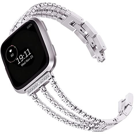 Metallbänder, kompatibel mit Fitbit Versa 3 und Versa 2 und Versa Armbändern, verstellbar, Diamant-Metall, eleganter Stil, Ersatzarmband, kompatibel mit Fitbit Versa 3 und Sense Damen (Versa 3,