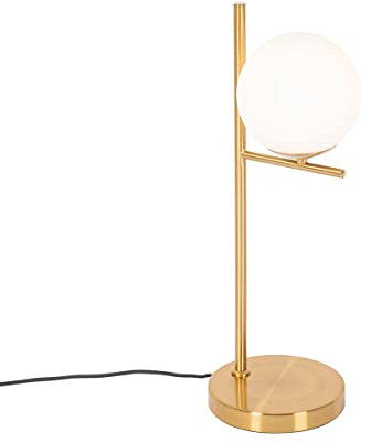 Qazqa - Design Art-Deco-Tischlampe aus Gold I Messing und Opalglas - Flore I Wohnzimmer I Schlafzimmer - Stahl Kugel I Kugelförmig I Länglich - LED geeignet E14
