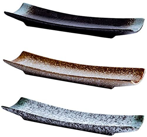 FORREC 3 Pièces. Assiettes À Sushi en Céramique Assiettes À Dîner Assiettes Rectangulaires Japonaises Assiettes À Dessert Beurrier Plateau De Service