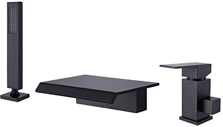 DERBUT Ensemble de Robinet mitigeur de Douche pour Baignoire Noir 3 Trous Robinet de Baignoire Cascade Salle de Bain mitigeur de Baignoire