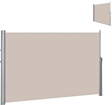 SFAREST Retractable Side Awning, Garden Privacy Screen Fence with Convenient Handle, Outdoor Sun Shade Protection Divider for Patio Balcony Terrace Yard (300 x 180 cm, Beige)