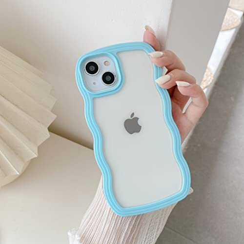 QLTYPRI Case for iPhone 11 Pro Max, Cute Curly Wave Frame Clear Case for Girls Women, Transparent Soft Silicone TPU Bumper Shockproof Protective Phone Cover for iPhone 11 Pro Max - Sierra Blue