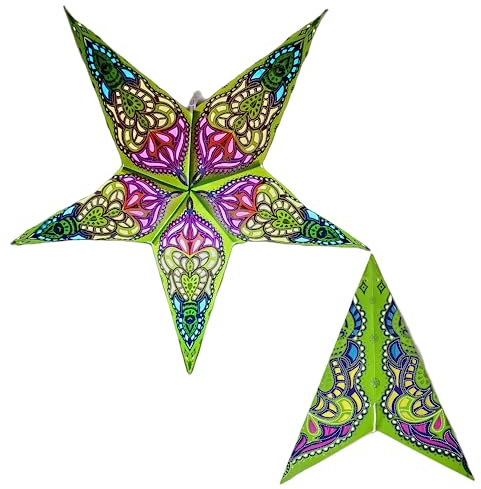YEPSIO Farol de papel con forma de estrella, pantallas de luz, 60 cm, decoración colgante de estrella para Navidad, boda, decoración del hogar, fiesta de cumpleaños (verde lima, multicolor)