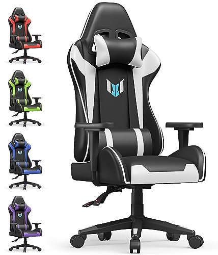 bigzzia Gaming Stuhl Computerstuhl Ergonomisch - Gamer Stühle mit Lendenkissen + Kopfstütze Höhenverstellbar Gaming Chair für Mädchen Junge Erwachsene, Weiß