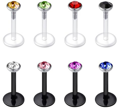 Mayhoop 16G Kunststoff Lippen Bars Tragus Helix Knorpel Ohrstecker Piercing 8mm klar und schwarz flexible Halterungen für Frauen Männer