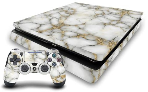 Head Case Designs Weiß Und Gold Marmor Vinyl Haut Gaming Aufkleber Abziehbild Abdeckung kompatibel mit Sony Playstation 4 PS4 Slim Console and DualShock 4 Controller
