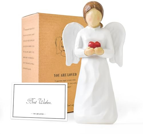 DIYJEP Schutzengel Figur für Frauen Mit Geschröpftem Herz - Engel Statue für Mom Geburtstag, Sympathie Geschenke - Weiß - Symbol für Hoffnung und Liebe