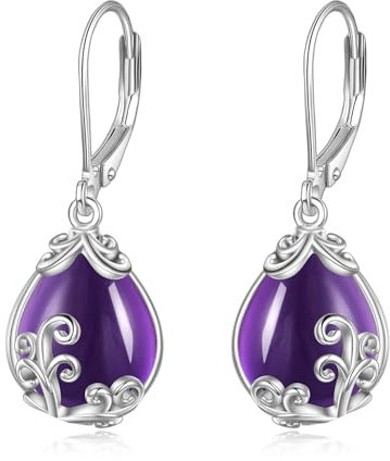POPLYKE Amethyst Filigrane Tropfen Ohrringe Sterling Silber Lila Ohrringe mit Ohrhaken Schmuck Geschenke für Frauen