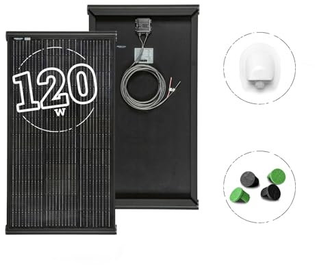 MOSCATELLI Panneau Solaire 120W Black Boost Monocristallin PERC Kit pour Camping-car avec Profil Intégré en Aluminium Noir pour Fixation sur le Toit - SANS RÉGULATEUR