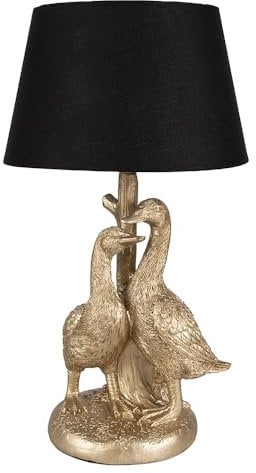 Clayre & Eef Tischlampe Ente Ø 20x37 cm Goldfarbig Schwarz Polyresin Schreibtischlampe