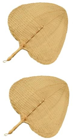 Cabilock 2 Piezas ventilador fresco de hoja de palma abanicos tejidos a mano abanicos de hoja de palma abanicos de palma natural manual ventilador de mano ventilador de totora Bambú