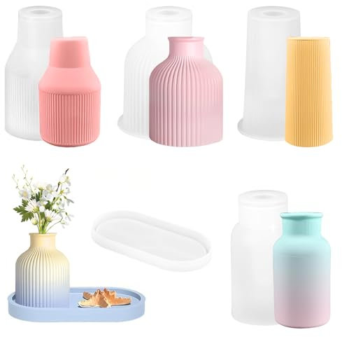 5 Stück Vase Silikonform, DIY Vases Resin Formen 4 Vase+1 Tablett, Silikonformen Gießformen Vases, Handgefertigte Silikonform, Vases Set Formen für DIY Handwerk Home Dekor