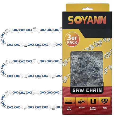 3Pcs Catena per Motosega 12Pollici (30cm), 45 Maglie, Passo 3/8, Spessore 0.050 (1,3mm), Catena di Ricambio per Motosega, Catena per Motosega Basso Rimbalzo per Bosch, Dolmar, Greenworks, Oregon