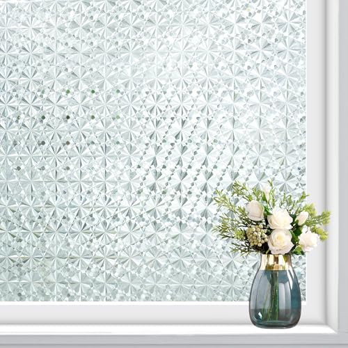 SAMHEITO Fensterfolie Blickdicht Selbsthaftend 75x400cm Sichtschutzfolie 3D Prisma Regenbogen Folie Fenster Statische Fensterfolie Dekorfolie Ohne Kleber Anti UV Sonnenschutz für Büro Wohnzimmer