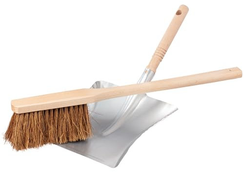 Kehrschaufel und Kokos Handfeger Langer Stiel, Made in Germany, Kehrblech und Kokos Handfeger lang, Handbesen mit langem Stiel, Kehrset mit langstiel Handkehrer, Kehrgarnitur