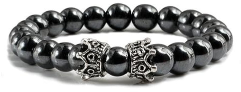 Ayoiow Elastico Braccialetti Pietra Naturale Uomo, 8mm Pietra Naturale Grigio Scuro Argento Uomo Bracciale Concorona