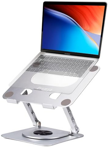 Crumya Laptop Stand - Aluminum Alloy Stand 360 Degree Rotation PC Foldable Ergonomic, Height and Angle Adjustable, Compatible with iPad, Laptops and Tablets under 17 Inch (Silver)