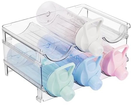 MEIYAXINWIN Wine Rack for Fridge, Cupboard, Bottle Rack Stackable 2 Layer Acrylic Water Bottle Storage Organiser, Plastic Wine Bottle Holder, Holds 6 Bottles