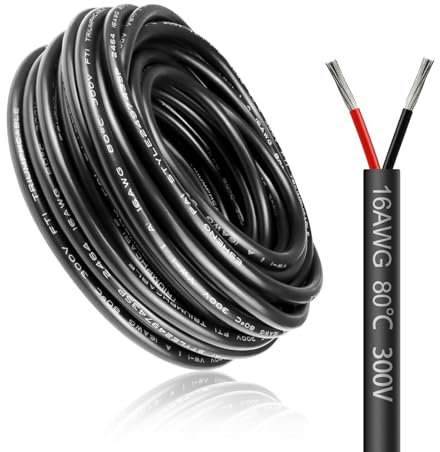 LightingWill 16.4FT/5M 16AWG 2x1.5mm² Electrical Wire 2 Core Cable, 16 Gauge 5V/12V/24V/240V/300V Low Voltage Extension Cable, Tinned Copper Wires, Flexible Cable High Temperature Resistant