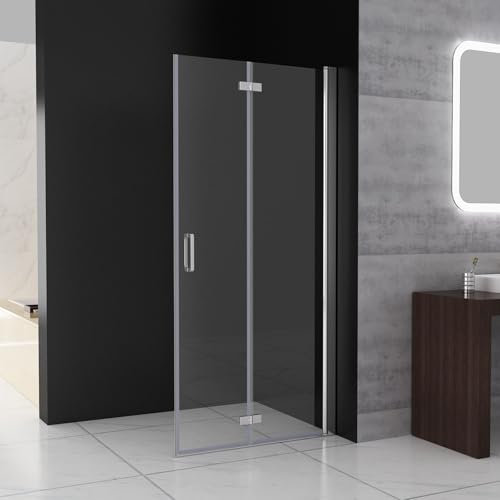 MIQU Faltbar Duschwand 120x185 cm Walk in Dusche Pendeltüren Duschabtrennung mit Falttür Drehtür Duschkabine Nischentür 6mm NANO Sicherheitsglas Duschtrennwand ohne Duschwanne