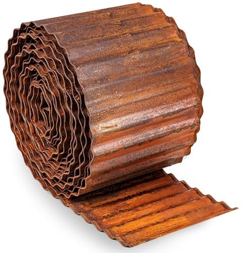 UNIGARDIA Bordura per Giardino in Acciaio Corten 12 m - Bordura per Aiuola in Metallo, Altezza 15 cm - Installazione Facile - Bordo per Prato in Ruggine, 1 Paio di Guanti Incluso
