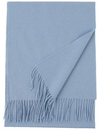 Prettystern langer und weicher Wollschal einfarbig mit Fransen für Herbst Winter Herren und Damen Hellblau